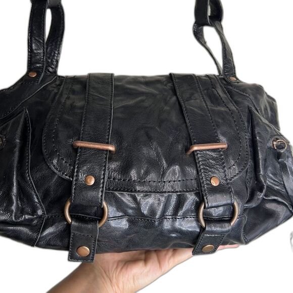 BCBGMaxAzria Handbags - Vintage Y2K BCBG Max Azria Black Leather Shoulder Bag Multi Pocket Moto Boho Alt